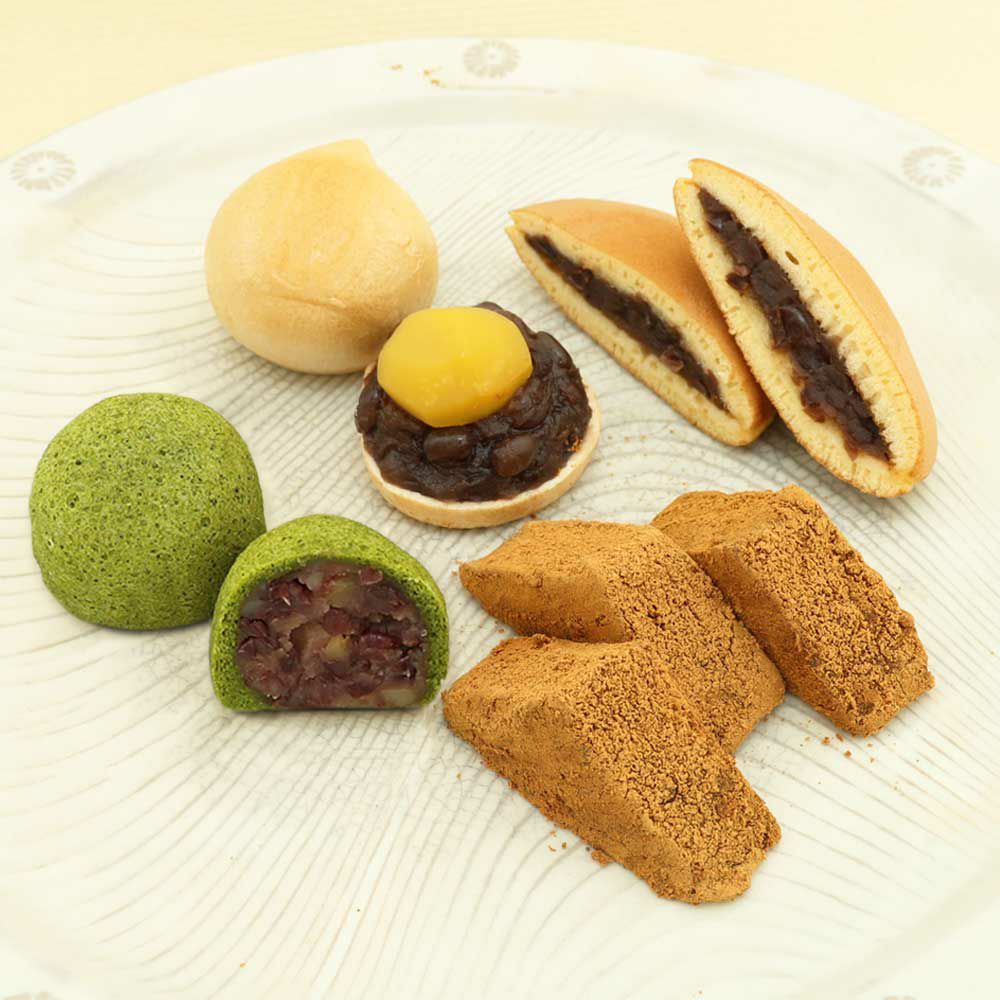 本わらび餅250g・天楽2個・お茶丸2個・みかさ粒あん2個セット