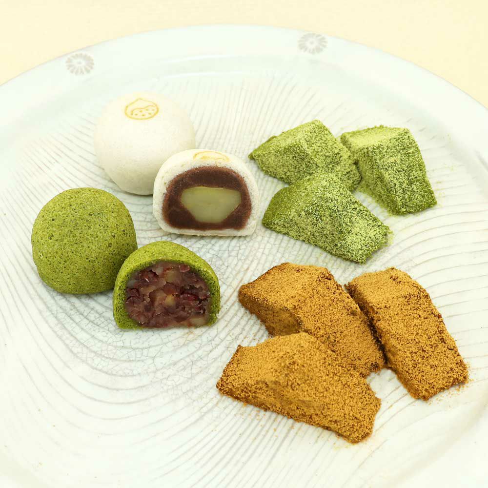 本わらび餅250g・抹茶本わらび餅250g・天鼓2個・お茶丸2個セット